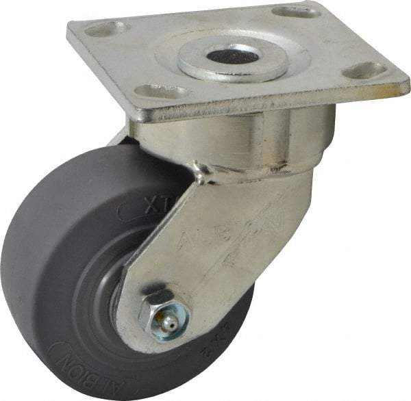 Albion - 4" Diam x 2" Wide x 5-5/8" OAH Top Plate Mount Swivel Caster - Soft Rubber, 350 Lb Capacity, Roller Bearing, 4 x 4-1/2" Plate - Eagle Tool & Supply