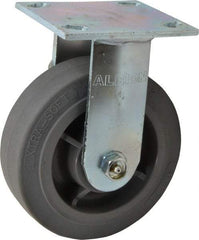Albion - 6" Diam x 2" Wide x 7-1/2" OAH Top Plate Mount Rigid Caster - Soft Rubber, 600 Lb Capacity, Roller Bearing, 4 x 4-1/2" Plate - Eagle Tool & Supply