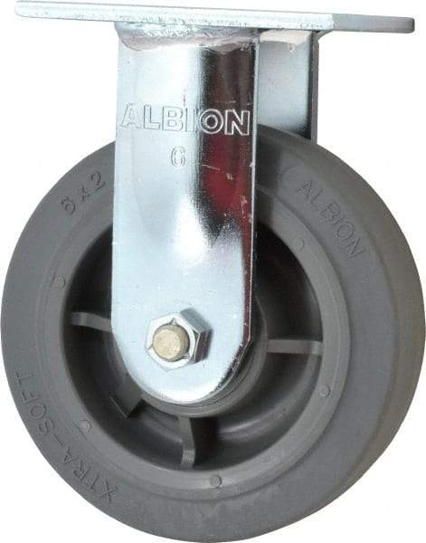 Albion - 6" Diam x 2" Wide x 7-1/2" OAH Top Plate Mount Rigid Caster - Soft Rubber, 600 Lb Capacity, Precision Sealed Bearing, 4 x 4-1/2" Plate - Eagle Tool & Supply