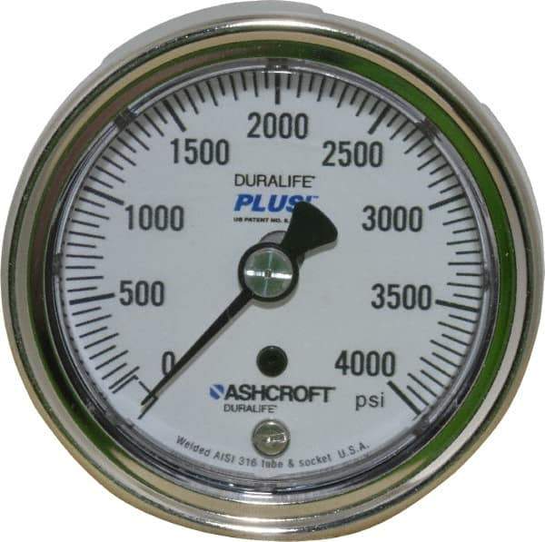 Ashcroft - 2-1/2" Dial, 1/4 Thread, 0-4,000 Scale Range, Pressure Gauge - Center Back Connection Mount, Accurate to 1% of Scale - Eagle Tool & Supply