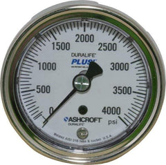 Ashcroft - 2-1/2" Dial, 1/4 Thread, 0-4,000 Scale Range, Pressure Gauge - Center Back Connection Mount, Accurate to 1% of Scale - Eagle Tool & Supply