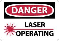 NMC - "Danger - Laser Operating", 10" Long x 14" Wide, Pressure-Sensitive Vinyl Safety Sign - Rectangle, 0.004" Thick, Use for Accident Prevention - Eagle Tool & Supply