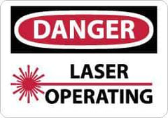 NMC - "Danger - Laser Operating", 10" Long x 14" Wide, Pressure-Sensitive Vinyl Safety Sign - Rectangle, 0.004" Thick, Use for Accident Prevention - Eagle Tool & Supply
