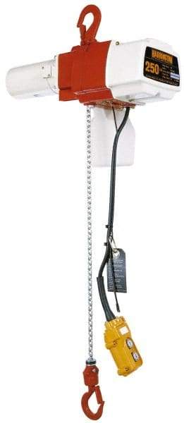 Harrington Hoist - 1/8 Ton Capacity, 26/10 FPM Lift Speed, Hook Mounted Hoist - 10' Max Lift, 12-1/4" Min Headroom, 1 Chain - Eagle Tool & Supply