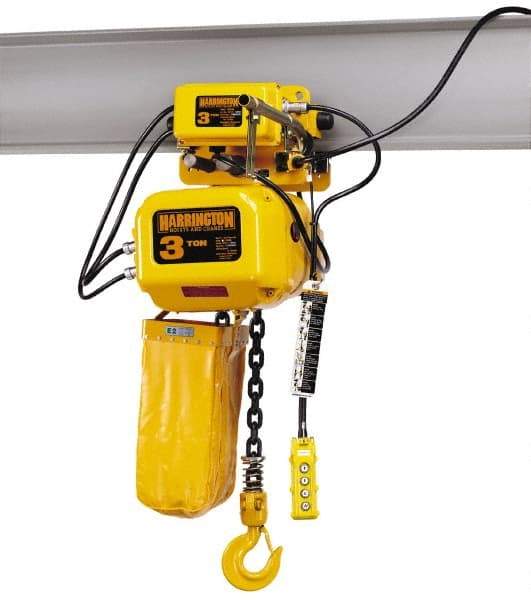 Harrington Hoist - 3 Ton Capacity, 12 FPM Lift Speed, Hoist with Motorized Trolley - 20' Max Lift, 28-3/4" Min Headroom, 2 Chains - Eagle Tool & Supply