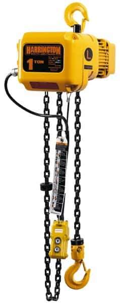 Harrington Hoist - 5 Ton Capacity, 12 FPM Lift Speed, Hook Mounted Hoist - 20' Max Lift, 32.9" Min Headroom, 2 Chains - Eagle Tool & Supply