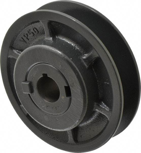 Browning - 7/8" Inside Diam x 4-3/4" Outside Diam, 1 Groove, Variable Pitched Sheave - Belt Sections 3L, 4L, A, 5L & B, 2-5/32" Sheave Thickness, 11/16 to 1-1/16" Face Width - Eagle Tool & Supply
