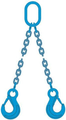 Pewag - 10' Long, 18,400 Lb Basket Capacity, 10,600 Lb Vertical Capacity, 2 Ply, Alloy Steel Web Sling - 10,600 Lb Choker Capacity, DOS Chain Sling, 3/8" Diam Chain, Blue, with 2 Grab Hooks & Master Link - Eagle Tool & Supply