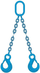 Pewag - 10' Long, 9,000 Lb Basket Capacity, 9,000 Lb Vertical Capacity, 2 Ply, Alloy Steel Web Sling - 4,500 Lb Choker Capacity, DOS Chain Sling, 9/32" Diam Chain, Blue, with 2 Grab Hooks & Master Link - Eagle Tool & Supply