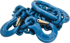 Pewag - 5' Long, 18,400 Lb Basket Capacity, 10,600 Lb Vertical Capacity, 2 Ply, Alloy Steel Web Sling - 10,600 Lb Choker Capacity, DOS Chain Sling, 3/8" Diam Chain, Blue, with 2 Grab Hooks & Master Link - Eagle Tool & Supply