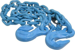 Pewag - 5' Long, 10,600 Lb Basket Capacity, 10,600 Lb Vertical Capacity, 1 Ply, Alloy Steel Web Sling - 10,600 Lb Choker Capacity, SGG Chain Sling, 3/8" Diam Chain, Blue, with 1 Grab Hook on Each End - Eagle Tool & Supply