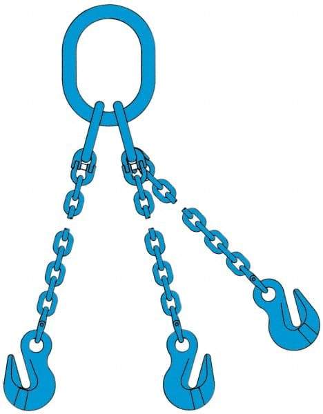 Pewag - 10' Long, 27,500 Lb Basket Capacity, 10,600 Lb Vertical Capacity, 3 Ply, Alloy Steel Web Sling - 10,600 Lb Choker Capacity, TOG Chain Sling, 3/8" Diam Chain, Blue, with 3 Grab Hooks & Master Link - Eagle Tool & Supply