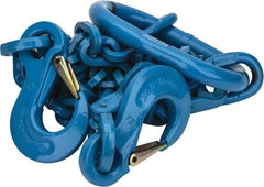Pewag - 5' Long, 31,000 Lb Basket Capacity, 17,900 Lb Vertical Capacity, 2 Ply, Alloy Steel Web Sling - 17,900 Lb Choker Capacity, DOS Chain Sling, 1/2" Diam Chain, Blue, with 2 Grab Hooks & Master Link - Eagle Tool & Supply