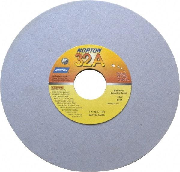 Norton - 7" Diam x 1-1/4" Hole x 1/8" Thick, K Hardness, 100 Grit Surface Grinding Wheel - Aluminum Oxide, Type 1, Fine Grade, 3,600 Max RPM, Vitrified Bond, No Recess - Eagle Tool & Supply