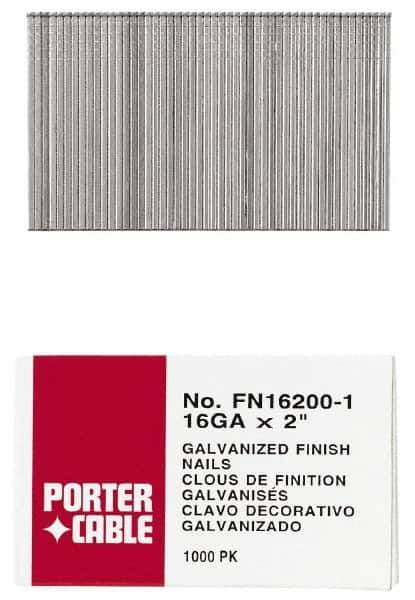 Porter-Cable - 16 Gauge 2" Long Finishing Nails for Power Nailers - Grade 2 Steel, Galvanized Finish, Smooth Shank, Straight Stick Collation, Chisel Point - Eagle Tool & Supply