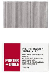 Porter-Cable - 16 Gauge 1" Long Finishing Nails for Power Nailers - Grade 2 Steel, Galvanized Finish, Smooth Shank, Straight Stick Collation, Chisel Point - Eagle Tool & Supply