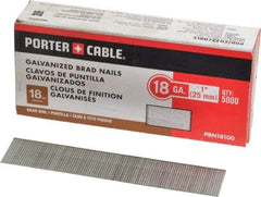 Porter-Cable - 18 Gauge 1" Long Brad Nails for Power Nailers - Grade 2 Steel, Galvanized Finish, Smooth Shank, Straight Stick Collation, Brad Head, Chisel Point - Eagle Tool & Supply