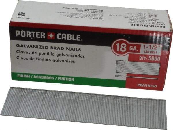 Porter-Cable - 18 Gauge 1-1/2" Long Brad Nails for Power Nailers - Grade 2 Steel, Galvanized Finish, Smooth Shank, Straight Stick Collation, Brad Head, Chisel Point - Eagle Tool & Supply