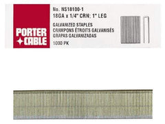 Porter-Cable - 1-1/4" Long x 1/4" Wide, 18 Gauge Narrow Crown Construction Staple - Grade 2 Steel, Galvanized Finish - Eagle Tool & Supply