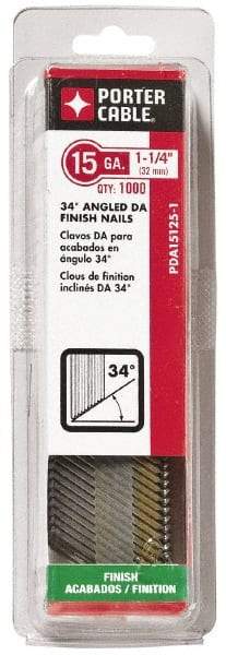 Porter-Cable - 15 Gauge 1-3/4" Long Finishing Nails for Power Nailers - Grade 2 Steel, Bright Finish, Angled Stick Collation, Chisel Point - Eagle Tool & Supply