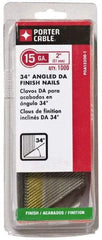 Porter-Cable - 15 Gauge 2" Long Finishing Nails for Power Nailers - Grade 2 Steel, Bright Finish, Angled Stick Collation, Chisel Point - Eagle Tool & Supply