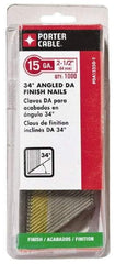 Porter-Cable - 15 Gauge 2-1/2" Long Finishing Nails for Power Nailers - Grade 2 Steel, Bright Finish, Angled Stick Collation, Chisel Point - Eagle Tool & Supply