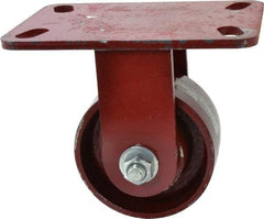 Hamilton - 4" Diam x 2" Wide x 5-5/8" OAH Top Plate Mount Rigid Caster - Cast Iron, 1,000 Lb Capacity, Roller Bearing, 4-1/2 x 6-1/2" Plate - Eagle Tool & Supply