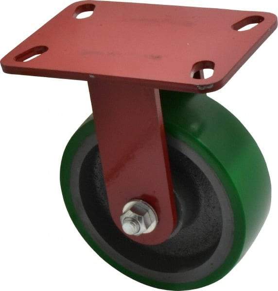 Hamilton - 6" Diam x 2" Wide x 7-3/4" OAH Top Plate Mount Rigid Caster - Polyurethane, 1,200 Lb Capacity, Precision Sealed Bearing, 4-1/2 x 6-1/2" Plate - Eagle Tool & Supply