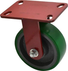 Hamilton - 6" Diam x 2" Wide x 7-3/4" OAH Top Plate Mount Rigid Caster - Polyurethane, 1,200 Lb Capacity, Precision Sealed Bearing, 4-1/2 x 6-1/2" Plate - Eagle Tool & Supply