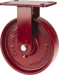 Hamilton - 8" Diam x 2" Wide x 9-3/4" OAH Top Plate Mount Rigid Caster - Cast Iron, 1,500 Lb Capacity, Roller Bearing, 4-1/2 x 6-1/2" Plate - Eagle Tool & Supply