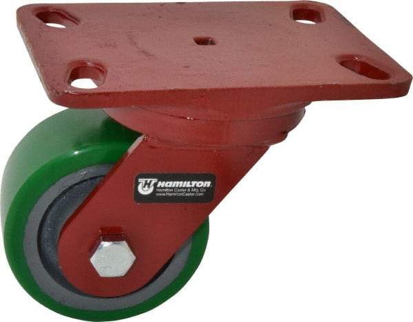 Hamilton - 4" Diam x 2" Wide x 5-5/8" OAH Top Plate Mount Swivel Caster - Polyurethane, 750 Lb Capacity, Precision Sealed Bearing, 4-1/2 x 6-1/2" Plate - Eagle Tool & Supply