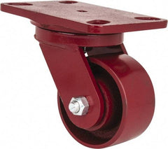 Hamilton - 4" Diam x 2" Wide x 5-5/8" OAH Top Plate Mount Swivel Caster - Cast Iron, 1,000 Lb Capacity, Roller Bearing, 4-1/2 x 6-1/2" Plate - Eagle Tool & Supply