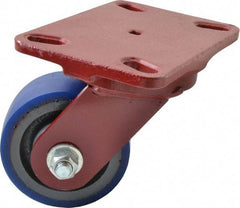 Hamilton - 4" Diam x 2" Wide x 5-5/8" OAH Top Plate Mount Swivel Caster - Polyurethane, 600 Lb Capacity, Precision Sealed Bearing, 4-1/2 x 6-1/2" Plate - Eagle Tool & Supply