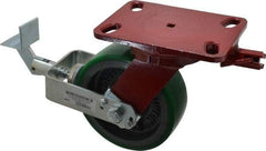 Hamilton - 6" Diam x 2" Wide x 7-3/4" OAH Top Plate Mount Swivel Caster with Brake - Polyurethane, 1,200 Lb Capacity, Precision Sealed Bearing, 4-1/2 x 6-1/2" Plate - Eagle Tool & Supply