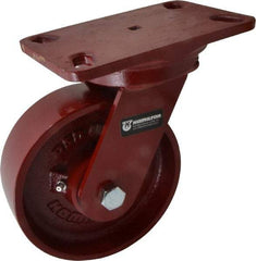 Hamilton - 6" Diam x 2" Wide x 7-3/4" OAH Top Plate Mount Swivel Caster - Cast Iron, 1,400 Lb Capacity, Roller Bearing, 4-1/2 x 6-1/2" Plate - Eagle Tool & Supply