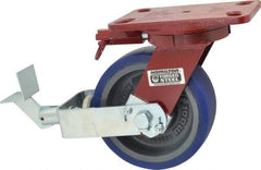 Hamilton - 6" Diam x 2" Wide x 7-3/4" OAH Top Plate Mount Swivel Caster with Brake - Polyurethane, 960 Lb Capacity, Precision Sealed Bearing, 4-1/2 x 6-1/2" Plate - Eagle Tool & Supply