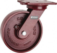 Hamilton - 8" Diam x 2" Wide x 9-3/4" OAH Top Plate Mount Swivel Caster - Cast Iron, 1,500 Lb Capacity, Roller Bearing, 4-1/2 x 6-1/2" Plate - Eagle Tool & Supply
