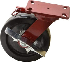 Hamilton - 8" Diam x 2" Wide x 9-3/4" OAH Top Plate Mount Swivel Caster with Brake - Phenolic, 1,400 Lb Capacity, Roller Bearing, 4-1/2 x 6-1/2" Plate - Eagle Tool & Supply