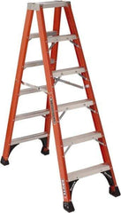 Louisville - 5 Steps, 6' High, Type IAA Rating, Fiberglass Step Ladder - 375 Lb Capacity, 22-9/16" Base Width - Eagle Tool & Supply