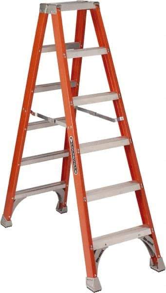 Louisville - 5 Steps, 6' High, Type IA Rating, Fiberglass Step Ladder - 300 Lb Capacity, 22-9/16" Base Width - Eagle Tool & Supply