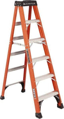 Louisville - 5 Steps, 6' High, Type IAA Rating, Fiberglass Step Ladder - 375 Lb Capacity, 21-7/8" Base Width - Eagle Tool & Supply