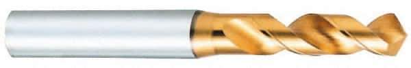 OSG - 0.3287" 120° Spiral Flute Vanadium High Speed Steel Screw Machine Drill Bit - TiN Finish, Right Hand Cut, 37mm Flute Length, 87mm OAL, Faceted Point, Straight Shank - Eagle Tool & Supply