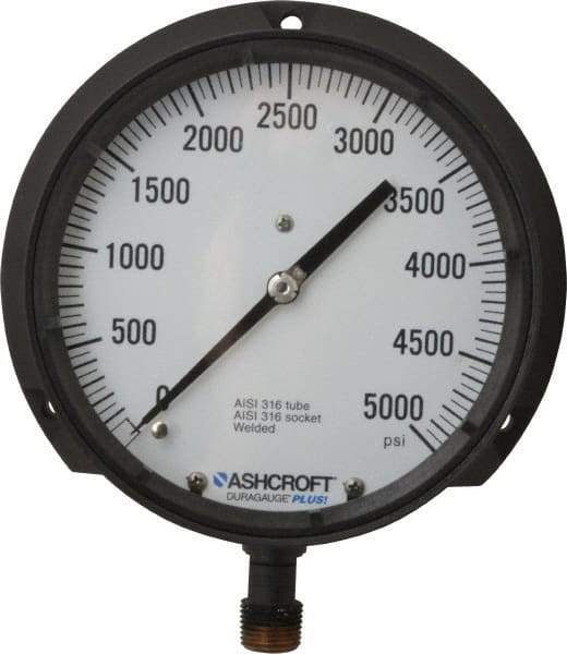 Ashcroft - 6" Dial, 1/2 Thread, 0-5,000 Scale Range, Pressure Gauge - Lower Connection Mount, Accurate to 0.5% of Scale - Eagle Tool & Supply