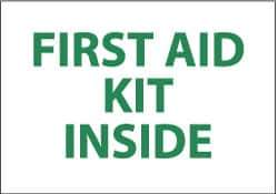 NMC - "First Aid Kit Inside", 7" Long x 10" Wide, Pressure-Sensitive Vinyl Safety Sign - Rectangle, 0.004" Thick, Use for First Aid - Eagle Tool & Supply