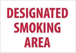 NMC - "Designated Smoking Area", 7" Long x 10" Wide, Pressure-Sensitive Vinyl Safety Sign - Rectangle, 0.004" Thick, Use for Smoking Regulations - Eagle Tool & Supply