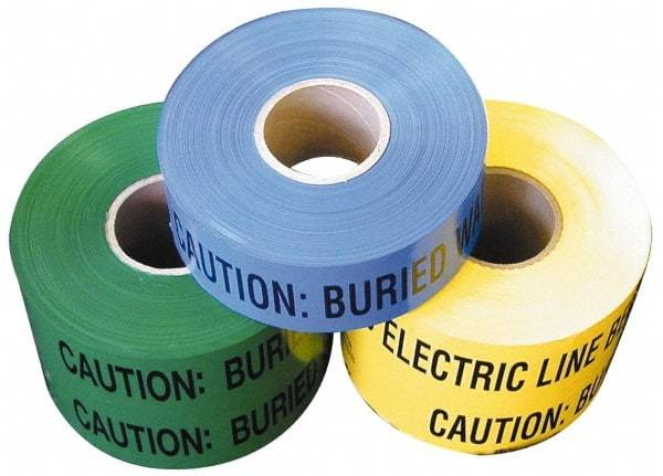 NMC - Caution: Buried Sewer Line Below, Underground Tape - 1,000 Ft. Long x 6 Inch Wide Roll, Polyethylene, 4 mil Thick, Green - Eagle Tool & Supply