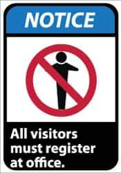 NMC - "Notice - All Visitors Must Register at Office", 14" Long x 10" Wide, Pressure-Sensitive Vinyl Safety Sign - Rectangle, 0.004" Thick, Use for Security & Admittance - Eagle Tool & Supply