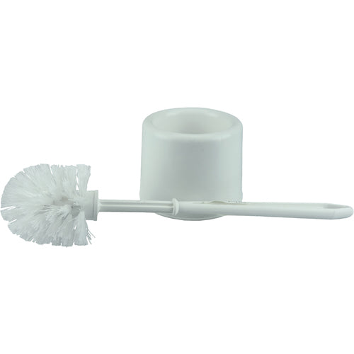 Toilet Bowl Brush Set, White Plastic Fill, Plastic Handle and Holder - Eagle Tool & Supply