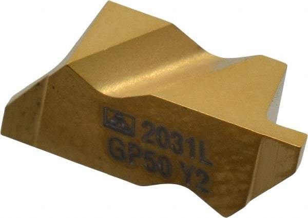 Tool-Flo - 2031FLG Grade GP50, 0.79mm Cutting Width Carbide Grooving Insert - 1.27mm Max Depth of Cut, Left Hand, 0.002 to 0.005" Corner Radius, TiN Finish - Eagle Tool & Supply