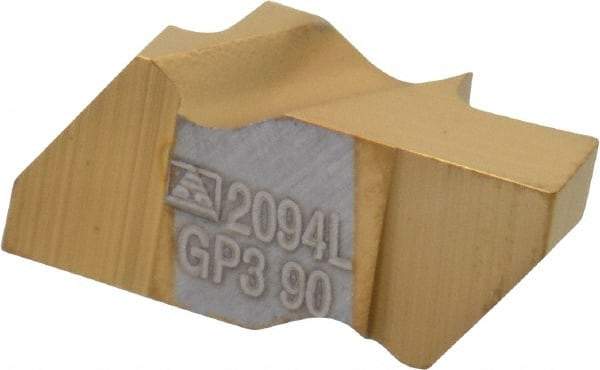 Tool-Flo - 2094FLG Grade GP3, 3/32" Cutting Width Carbide Grooving Insert - 2.79mm Max Depth of Cut, Left Hand, 0.005 to 0.01" Corner Radius, TiN Finish - Eagle Tool & Supply
